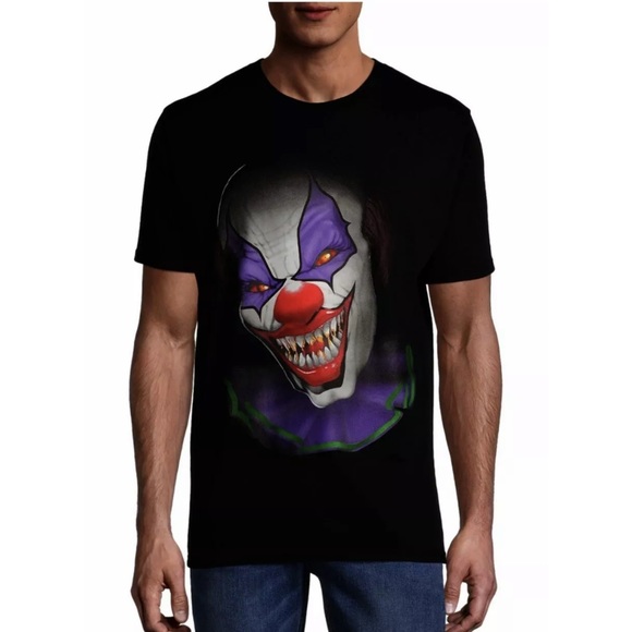 MEN’S SCARY CLOWN T-SHIRT SIZE M EVIL FREAKY IT “CREEPY THE CLOWN” HALLOWEEN NWT - Picture 4 of 6